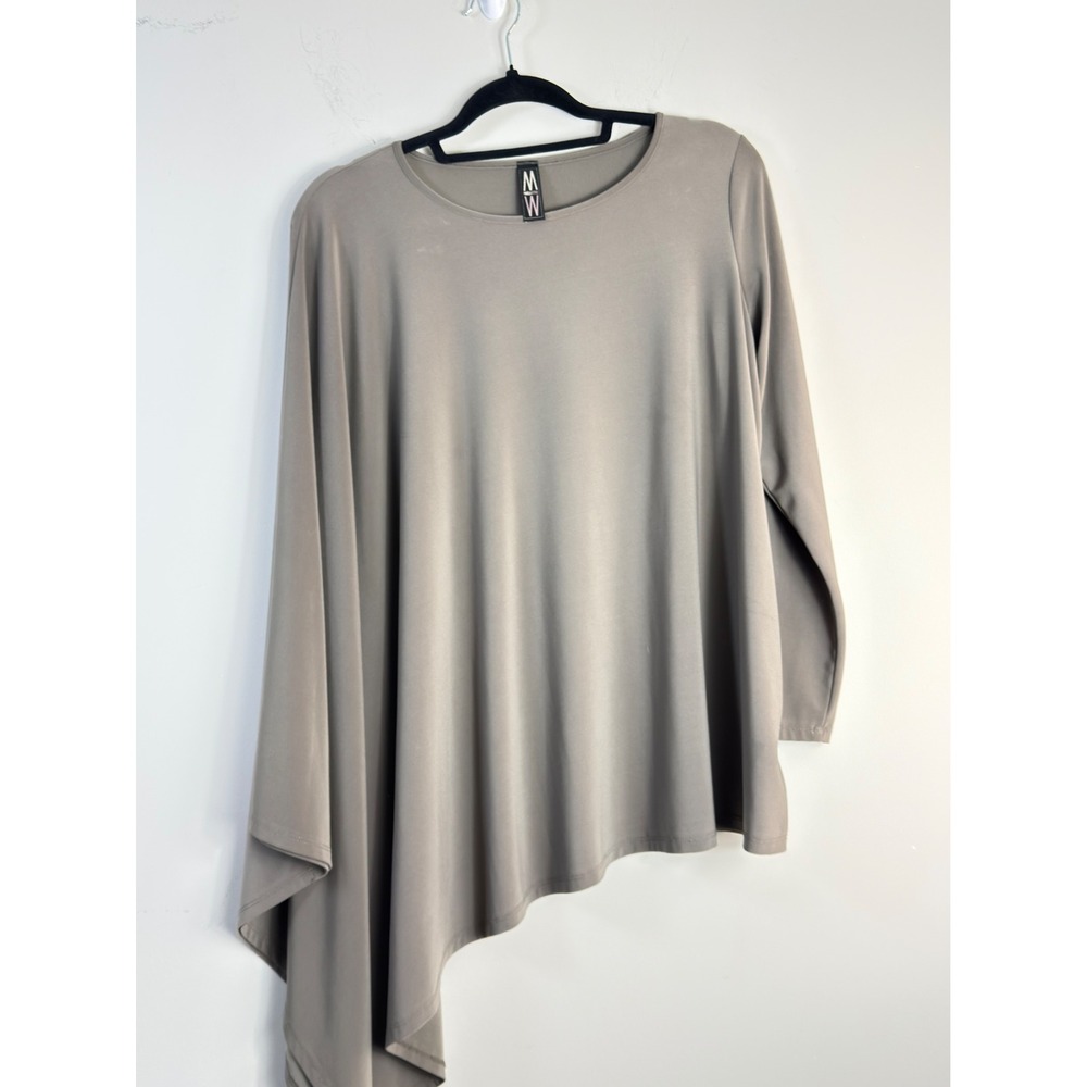 MarlaWynne Asymmetrical Handkerchief Hem Top Taupe Gray Women Medium